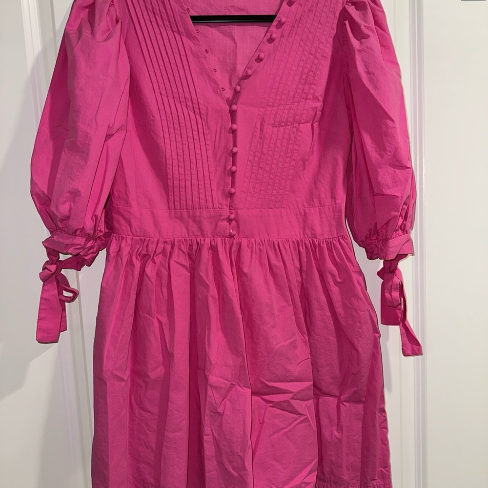 Showpo Pink Mini Sundress with Puff Sleeves and V-Neck